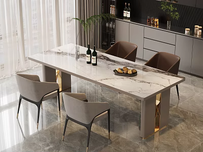 Modern Luxury Dining Table Set With Marble Top Four Chairs For Elegant Kitchen Dining Area 3d model