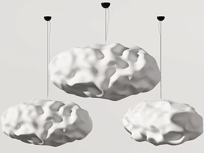 Three White Cloud Shaped Textured Chandeliers with Black Hanging Wires 3d model