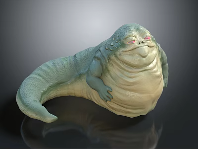 Fantasy Creature Character With Light Green Skin Bulging Belly Red Eyes And Tail Like Appendage 3d model