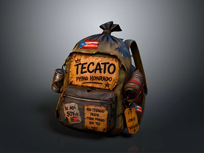 TECATO Pero Mondo Vintage Backpack With Decorative Tags And Small Items 3d model