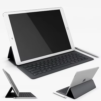 Modern Tablet with Detachable Keyboard Stylus Pen and Adjustable Display Stand 3d model