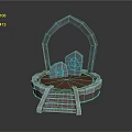 Mystical Circular Platform With Arched Structure Stone Tablets Steps And Blue Symbols