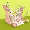 Pink Butterfly Shaped Photo Spot With White Yellow Flowers And Green Background