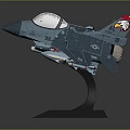 Military Fighter Jet Model with Cockpit Missiles and Colorful Tail on Black Display Stand