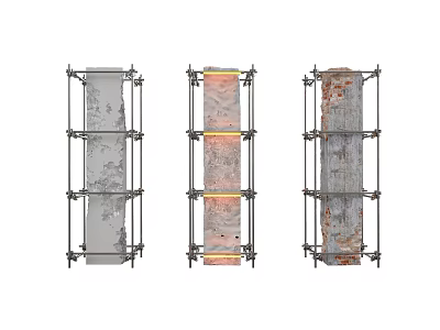 Three Structural Columns With Scaffolding During Construction And Textured Surfaces 3d model
