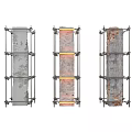 Three Structural Columns With Scaffolding During Construction And Textured Surfaces
