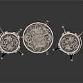 Architectural Classic Silver Round Table And Two Chairs With Elegant Carved Decorations 3d model