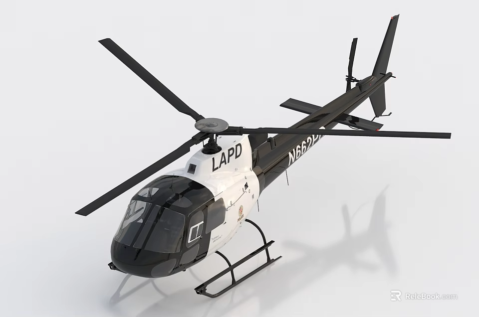 LAPD Police Helicopter with White and Black Exterior Rotors and Landing Gear Details 3d model 