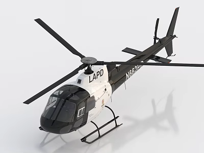 LAPD Police Helicopter with White and Black Exterior Rotors and Landing Gear Details 3d model