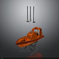Orange Rescue Lifeboat Display On Stand With Black Poles And White Device
