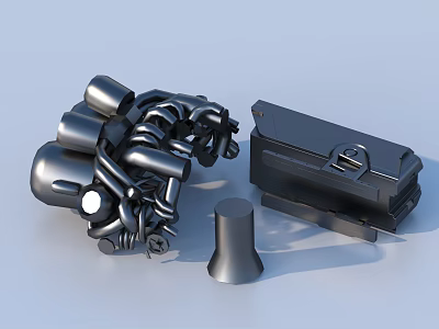 Metallic Mechanical Components Including Cylindrical Piece And Black Case Structure 3d model