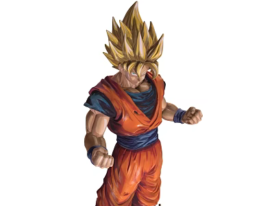 Anime Character Doll Featuring Golden Spiky Hair Orange Outfit Blue Belt And Fist Clenched Pose 3d model