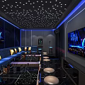 Stylish KTV Room Design With Starry Ceiling Blue Lighting Blue Sofas And TV Screen 3d model