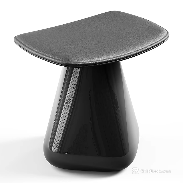 Modern Black Stool With Smooth Leather Seat And Conical Shiny Base Design 3d model 