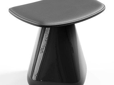 Modern Black Stool With Smooth Leather Seat And Conical Shiny Base Design 3d model
