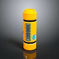 Yellow Cylindrical Device With Black Middle Section Multiple Ports And Blue Logo Design 3d model