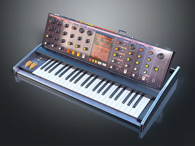 Electronic Musical Instrument Synthesizer with Multiple Knobs Buttons Display Screen and Black White Keyboard Keys 3d model