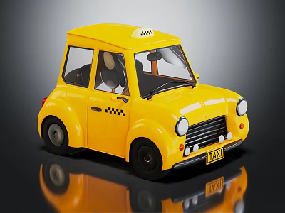 Yellow Taxi Model Car with Black Wheels Transparent Windows and Roof Taxi Sign 3d model