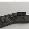 Dark Leather Sectional Sofa With Multiple Cushions And Modern L Shaped Design 3d model