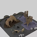 Children's Play Area With Wooden Climbing Structures Slide Sandpit And Soft Surface