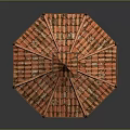 Traditional Wooden Pavilion Featuring Red Tiled Roof Octagonal Base And Railing