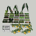 Diverse Agricultural Crops Plantation With Organized Beds Various Vegetables Vertical Vines And Display Stand