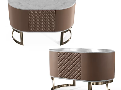 Modern Bedside Tables With Brown Quilted Design Marble Top And Metal Legs 3d model