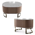Modern Bedside Tables With Brown Quilted Design Marble Top And Metal Legs