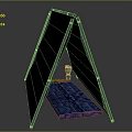 Green Triangular Tent Style Furniture With Blue Mat And Small Potted Plant