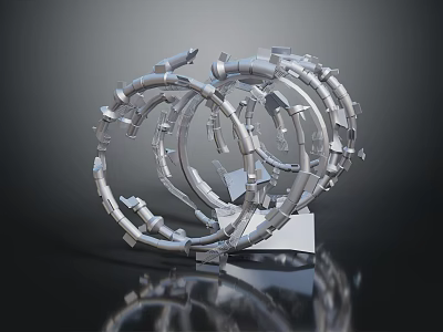 Intricate Metallic Mechanical Equipment With Interconnected Rings And Structural Components 3d model