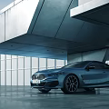Blue Sports Coupe With Sleek Aerodynamic Body And Stylish Alloy Wheels Under Modern Architecture