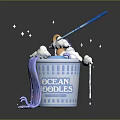 Ocean Noodles With Blue Soup Spoon And Dripping Sauce In Bowl