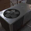 Air Conditioner Fan On Gray Platform By White Brick Wall With Wall Light 3d model