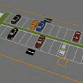 Parking Lot Featuring Parking Spaces Parked Colored Cars Green Grass Directional Arrows Yellow Line Markings