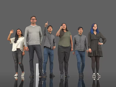 Diverse Group of People Standing Together With Different Poses and Gestures 3d model