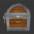 Wooden Treasure Chest With Metal Trim Orange Lock And Metal Rings