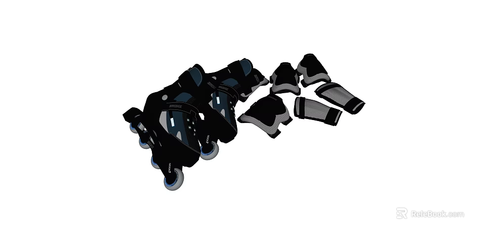 Professional Sports Equipment Set With Roller Skates Knee Pads And Elbow Pads 3d model 
