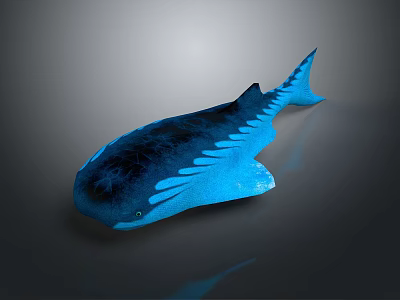 Blue Textured Shark Model With Fins On Gray Reflective Surface 3d model