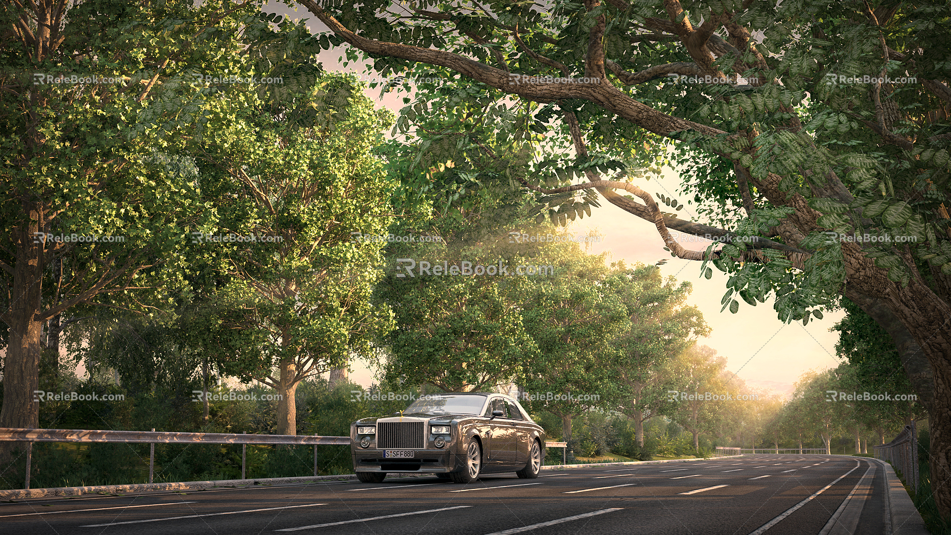 Modern roads drive through the forest 3d model