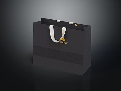 Stylish Black Shopping Bag With White Handles And Golden Logo For Daily Necessities 3d model