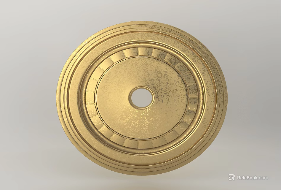 Golden Circular Decorative Ceiling Rose With Intricate Carved Patterns And Shiny Finish 3d model 