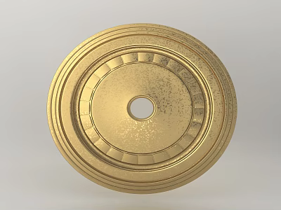 Golden Circular Decorative Ceiling Rose With Intricate Carved Patterns And Shiny Finish 3d model