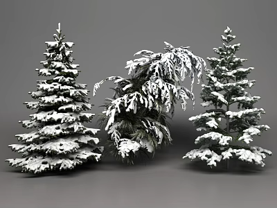 Snow Covered Arbor Trees with Different Varieties and Snowy Branches in Winter View 3d model