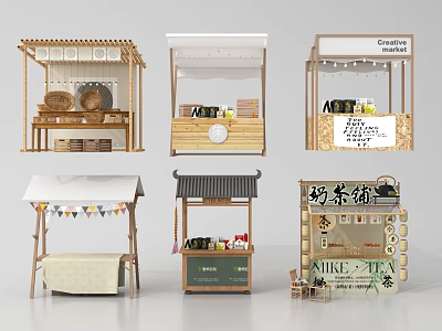Commercial Retail Stalls Equipment for Food Beverage Display with Shelves and Canopies 3d model