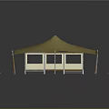 Beige Double Peak Tent With Wooden Structure Platform Steps And Support Poles 3d model