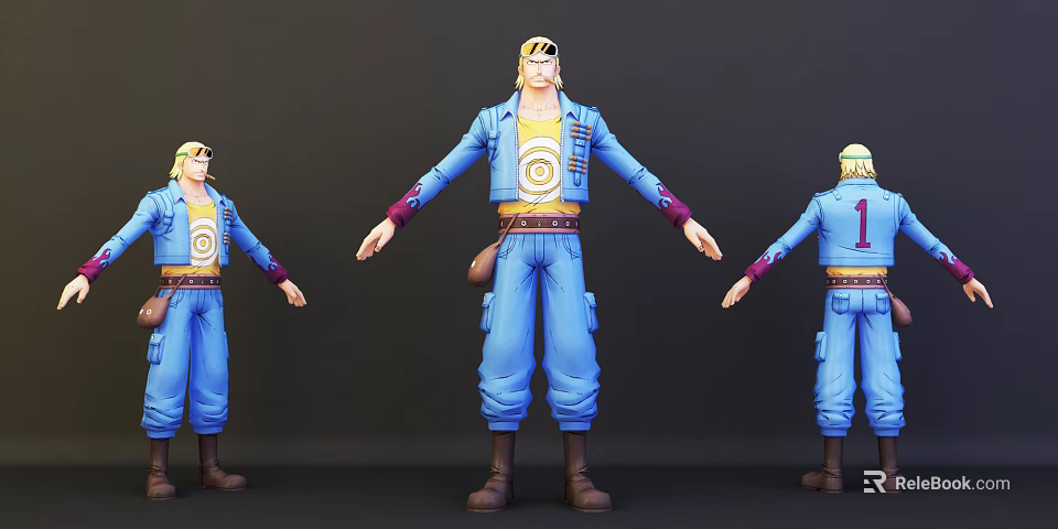 Game Movie Character In Blue Overalls With Yellow Headband Target Logo And Number 1 3d model 