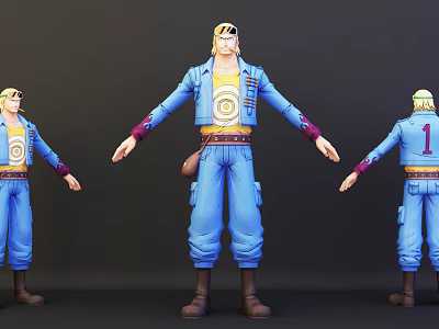 Game Movie Character In Blue Overalls With Yellow Headband Target Logo And Number 1 3d model