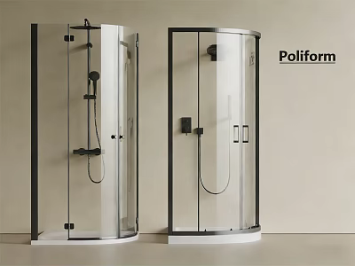 Poliform Modern Shower Sauna Bathroom Interior With Transparent Glass And Black Frame 3d model