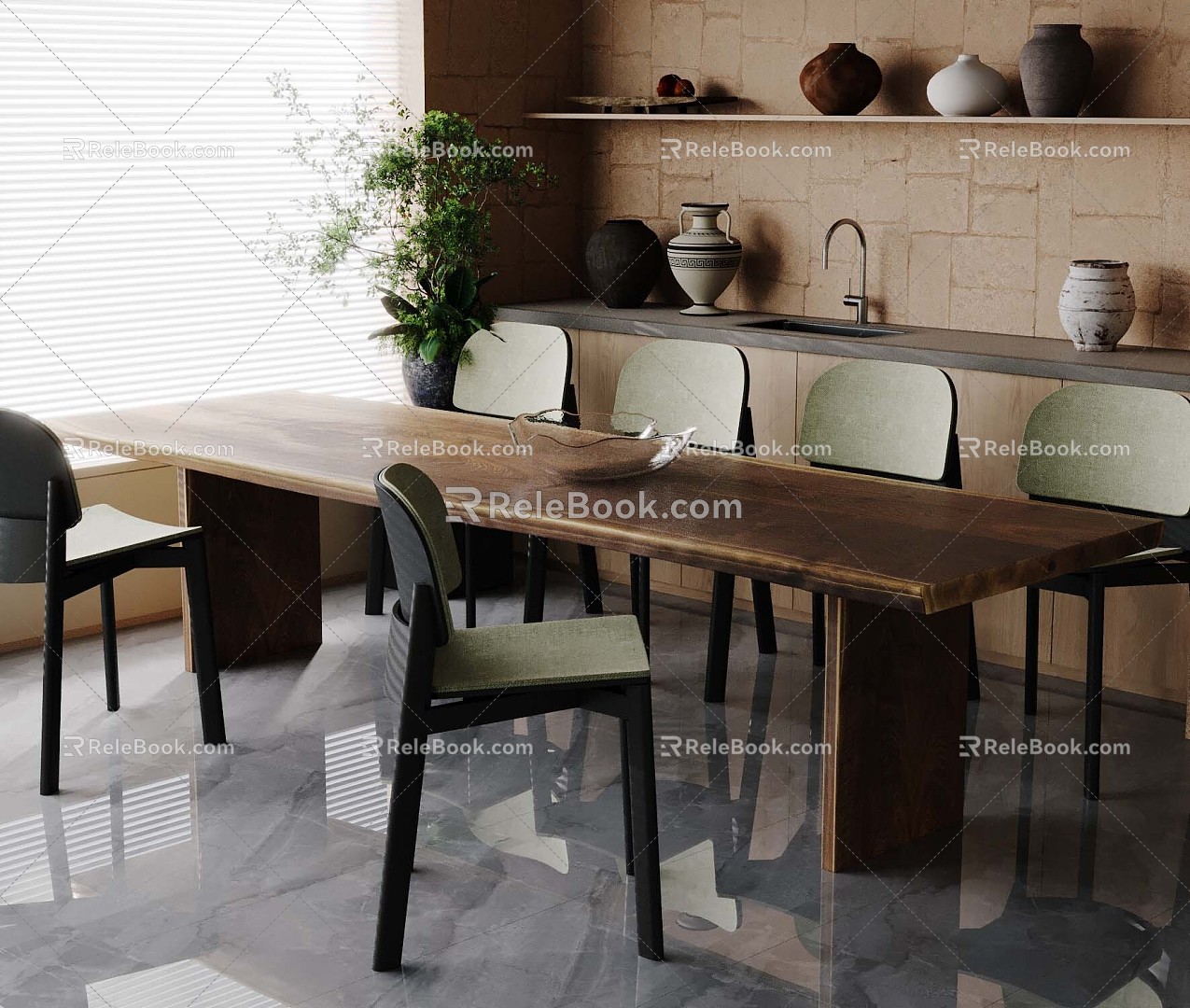 Modern Dining Table and Chair 3d model