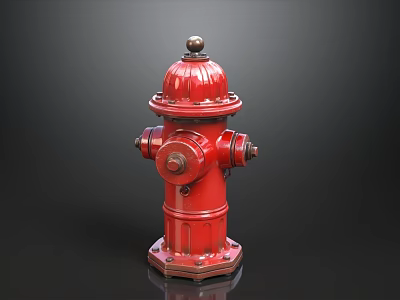 Classic Red Fire Hydrant With Polished Metal Finish And Decorative Top 3d model